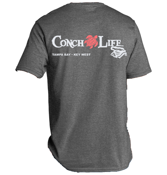 Deep Heather Grey Tri Blend Shirt with Coral Turtle
