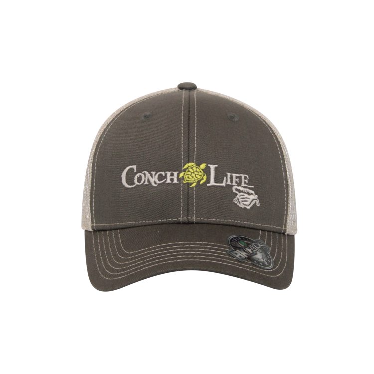Grey and White Trucker Hat with Green Turtle