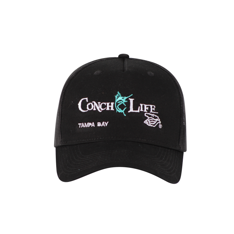 Black Trucker Hat with Turquoise Marlin
