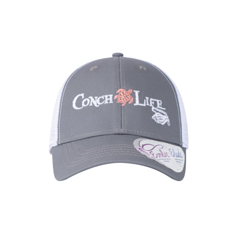 Ponytail Trucker Hat Grey with Coral Turtle