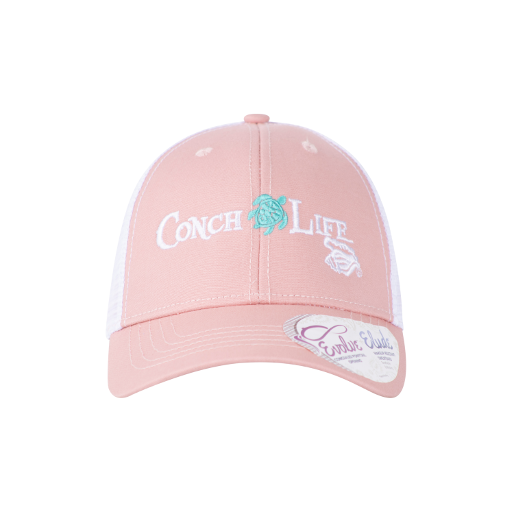 Ponytail Trucker Hat Light Pink with Turquoise Turtle