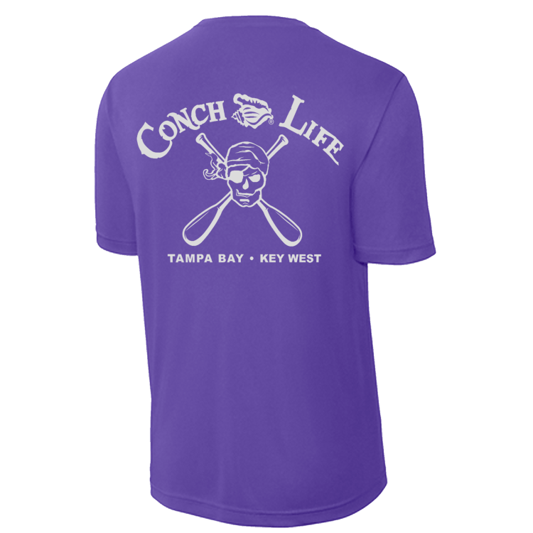 Purple UPF50 Dri-Fit Silver Skull and Oars Logo Short Sleeve Shirt