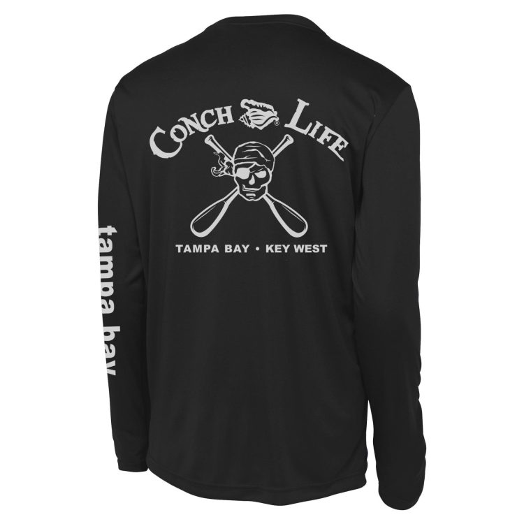 Black UPF50 Dri-Fit Long Sleeve Skull and Oars tampa bay on Sleeve
