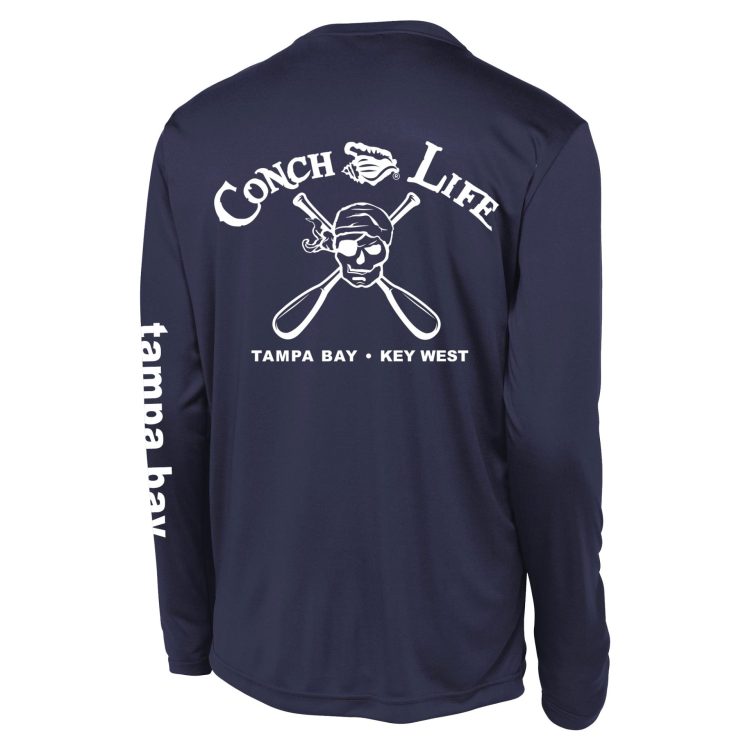 Navy UPF50 Dri-Fit Long Sleeve Skull and Oars tampa bay on Sleeve