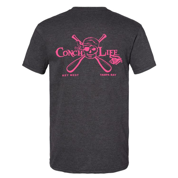 Hot Pink Skull and Oars ConchLife Logo Short Sleeve Heather Black SoftSytle Shirt