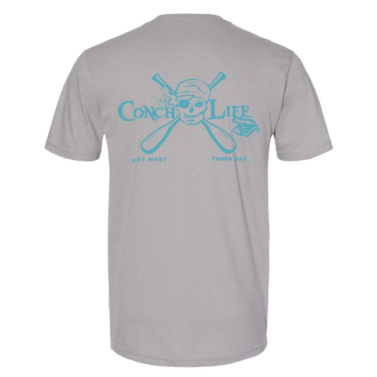 Ice Blue Skull and Oars ConchLife Logo Short Sleeve Cement Gray SoftStyle Shirt