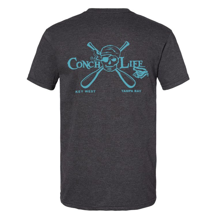 Ice Blue Skull and Oars ConchLife Logo Short Sleeve Heather Black SoftStyle Shirt