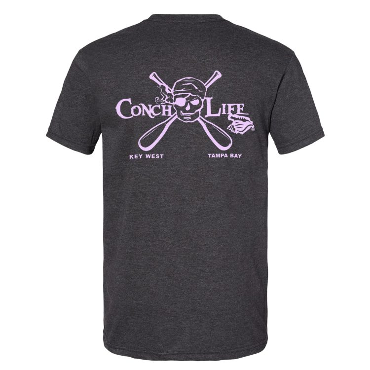 Neon Purple Skull and Oars ConchLife Logo Short Sleeve Heather Black SoftStyle Shirt