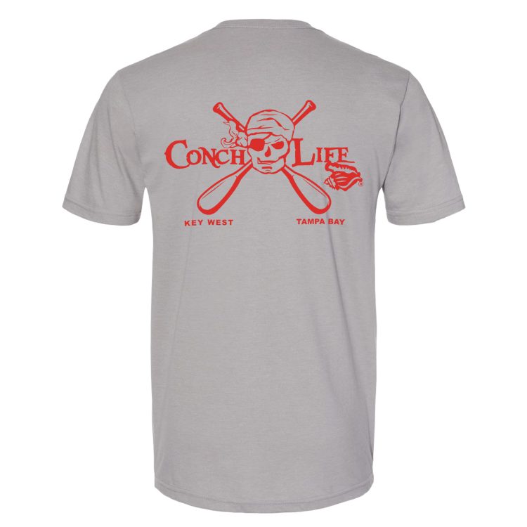Red Skull and Oars ConchLife Logo Short Sleeve Cement Gray SoftStyle Shirt