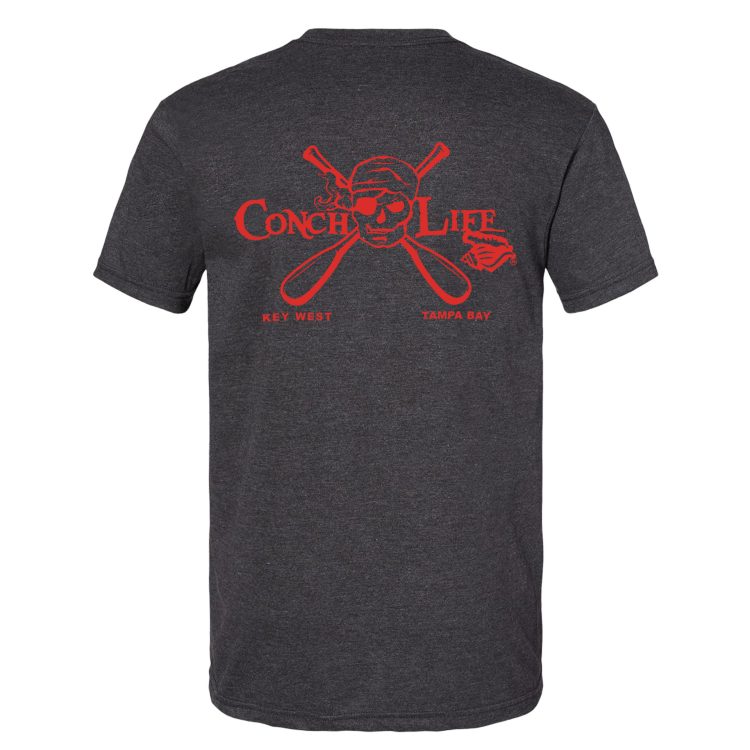 Red Skull and Oars ConchLife Logo Short Sleeve Heather Black SoftStyle Shirt
