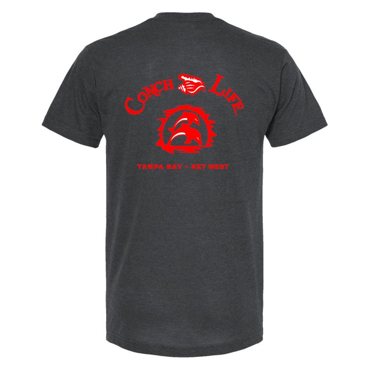 Heather Charcoal Soft Blend V-Neck Red Dolphins with Conch Shell Logo